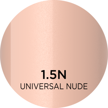 Okrągły swatch rozświetlającego tintu Celebrity Skin w odcieniu 1.5N Universal Nude, jasny, neutralny beż.