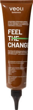 Brązowy peeling Veoli Botanica Feel The Change do skóry łojotokowej, tubka z aplikatorem, widok z przodu.