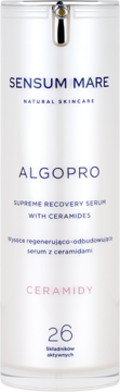 Biała butelka regenerującego serum Sensum Mare Algopro Supreme Recovery z ceramidami, widok z przodu.