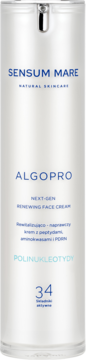 SENSUM MARE ALGOPRO Renewing Face Cream, biała butelka, widok z przodu, z peptydami i polinukleotydami.