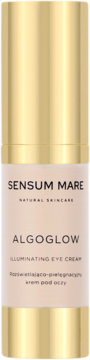 Sensum Mare ALGOGLOW rozświetlający krem pod oczy w złoto-beżowym pojemniku, widok z przodu. Redukuje cienie.