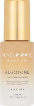 SENSUM MARE Algotone Multicare BB Cream 02 Natural w butelce z gradientem beżu i złotą nakrętką, widok z przodu.
