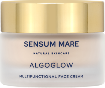 SENSUM MARE ALGOGLOW wielofunkcyjny krem do twarzy w matowym słoiczku ze złotą zakrętką, widok z przodu.