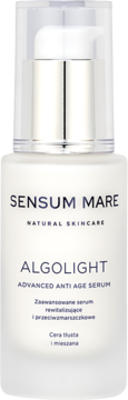 Sensum Mare Algolight Advanced Anti Age Serum do cery tłustej i mieszanej, biała butelka, widok z przodu.