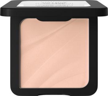 L'Oréal podkład prasowany w jasnobeżowym odcieniu, w otwartym czarnym, kwadratowym kompakcie, widok z góry.