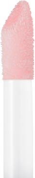 Różowy, puszysty aplikator do ust z białym, błyszczącym uchwytem, widok z przodu na pionowy produkt kosmetyczny.
