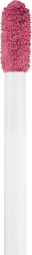 Aplikator do błyszczyka z gąbeczką w kolorze fuksji, z białym trzonkiem, widoczny na tle w odcieniu różu.