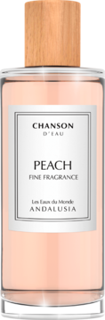 Chanson D'eau Peach Fine Fragrance, damska woda toaletowa, bladoróżowa butelka z drewnianym korkiem, widok z przodu.