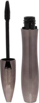 Tusz do rzęs Hypnôse Volume-à-porter, otwarta ciemna metaliczna butelka z elastomerową szczoteczką.