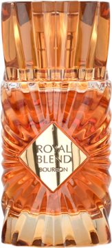 Bursztynowe perfumy Royal Blend Bourbon w szklanej butelce z fasetowanym szkłem i złotą nakrętką, widok z przodu.