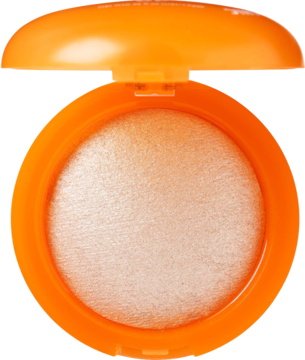 Wypiekany rozświetlacz Trouble Maker Glazed Doughnut Light Pink w otwartym, pomarańczowym kompakcie, widok z góry.