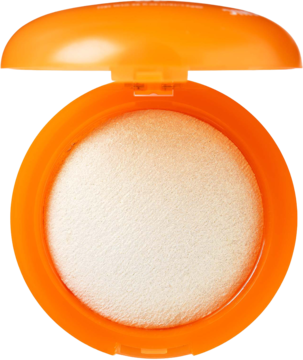 Otwarty pomarańczowy wypiekany rozświetlacz Trouble Maker Buttered Up Sugar Rush Light Gold, widok z góry.