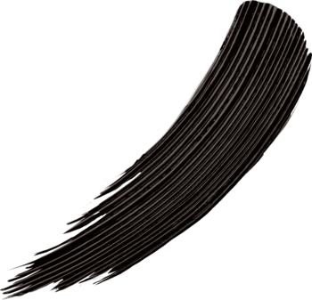 Zbliżenie na ciemną smużkę tuszu do rzęs Panorama L'Oreal Paris, gęsta i rozdzielająca rzęsy, bez grudek.