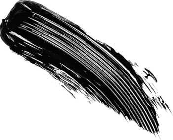 Czarna, gruba smuga wodoodpornego tuszu L'Oréal Paris Extensionist z widocznymi włoskami pociągnięć, na białym tle.