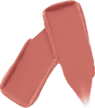 Zbliżenie na dwie kremowe próbki szminki Maybe It's Maybelline New York w satynowym, brzoskwiniowo-różowym odcieniu.