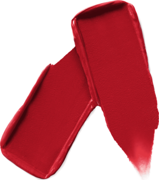 Dwie satynowe smugi czerwonej szminki Maybe It's Maybelline New York, lekko nałożone na siebie na białym tle.