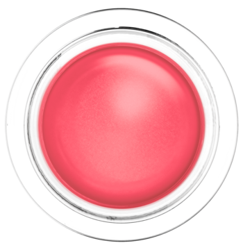 Róż do policzków Maybelline Cloudtopia, intensywny różowo-koralowy w okrągłym, przezroczystym słoiczku, widok z góry.