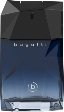 Bugatti Unlimited Blu, orientalno-drzewna woda perfumowana w granatowej, fasetowanej butelce z geometrycznym korkiem.