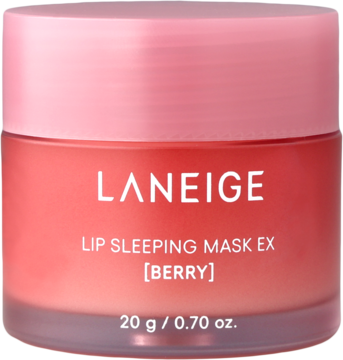 Nawilżająca maska LANEIGE Lip Sleeping Mask EX [Berry] 20g w różowo-czerwonym słoiczku, widok z przodu.