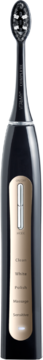 Czarna szczoteczka soniczna VITAMMY Platinum z beżowym panelem sterowania i widocznymi trybami, widok z przodu.