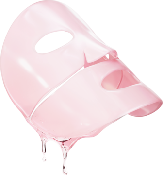 Różowa, lśniąca maseczka hydrożelowa nawilżająca do twarzy, ociekająca, widok pod kątem.