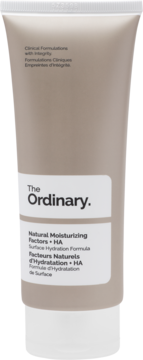 The Ordinary Natural Moisturizing Factors + HA nawilżający krem w beżowej tubce, widok z przodu.