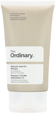 Beżowa tubka The Ordinary Salicylic Acid 2% Masque, maska do skóry trądzikowej, widok z przodu, biała nakrętka.