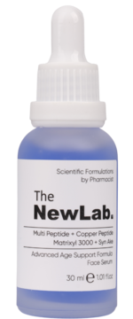 The NewLab. Multi Peptide Copper Peptide Advanced Age Support Face Serum in a blue dropper bottle, 30 ml, frontal view.