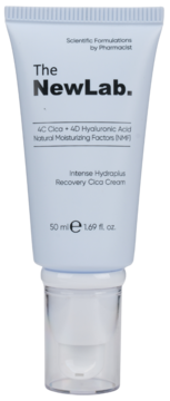 The NewLab. Intense Hydrapus Recovery Cica Cream, jasnoniebieska tuba 50ml z pompką, widok z przodu.