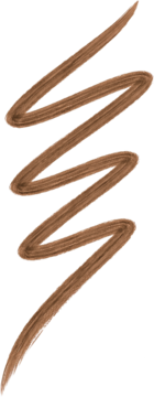 Ciepły brązowy ślad precyzyjnej kredki do brwi, zygzakowata linia imitująca włoski na czarnym tle.