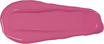 Różowy swatch kolagenowej pomadki Tuli Labs o świetlistym, kremowym wykończeniu, widoczny pod kątem.