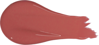 Kolagenowa pomadka Tuli Labs. Rozsmarowana smuga w ciepłym odcieniu zgaszonego różu, błyszcząca, kremowa.