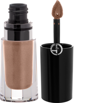 Otwarty płynny cień Giorgio Armani Eye Tint Shimmer w kolorze brązowym, z aplikatorem, widok z bliska.