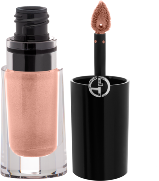 Giorgio Armani Eye Tint Shimmer, płynny cień w butelce z widocznym aplikatorem w odcieniu różowego beżu.