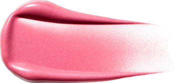 Różowy, połyskujący swatch płynnego różu Luminous Liquid Blush w odcieniu Rosé Champagne na czarnym tle.
