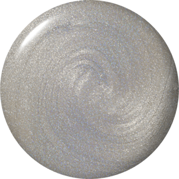 Okrągła próbka lakieru OPI I'm Frosted: srebrny, brokatowy kolor z błyszczącym, metalicznym wykończeniem.