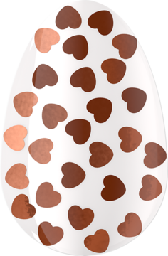 Dekoracyjne białe jajko z brązowymi i beżowymi serduszkami, widok z przodu, idealne na Wielkanoc.