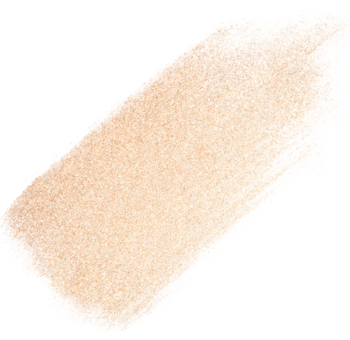 Bridgerton Royal Shimmer Skin Illuminating Puff: zbliżenie na podłużny swatch rozświetlającego pudru, złocisty blask.
