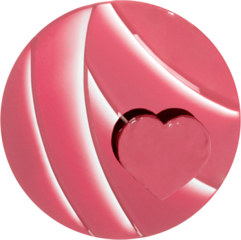 Kaja Heart Melter: różowy, nawilżający błyszczyk w sztyfcie. Widok na błyszczący design z falistym wzorem i sercem.
