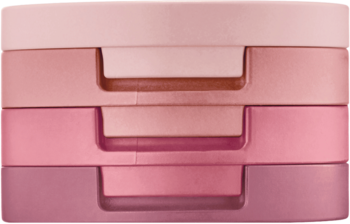 Kaja Beauty Bento, Glowing Guava trio cieni do powiek. Trzy piętrowe, różowe kompakty od jasnego do ciemnego, widok z przodu.