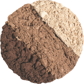 Zbliżenie na Kaja Beauty Bento Trio cieni Neutral Moment: sypkie pudry w kolorach jasnego beżu, średniego i ciemnego brązu.