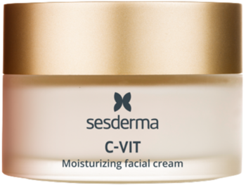 Nawilżający krem Sesderma C-VIT z witaminą C w jasnym, matowym słoiczku ze złotą zakrętką, widok z przodu.
