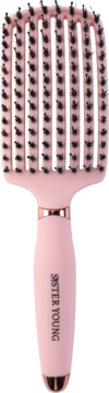Różowa szczotka Ovia Sister Young z włosiem dzika i wentylacją, widok z przodu na całą długość.