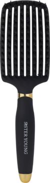 Czarna szczotka Ovia Sister Young z wentylowanym korpusem i mieszanym włosiem, widok z przodu, złote detale.