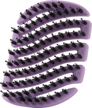 Fioletowa szczotka MILA Pocket Sister Young z włosiem dzika i nylonowymi szpilkami, o falistym kształcie, widok z góry.