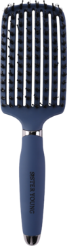 Granatowa szczotka do włosów Ovia Sister Young, wentylowana, z naturalnym włosiem dzika, srebrne detale, widok z przodu.