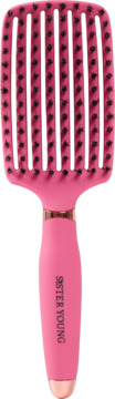 Różowa wentylowana szczotka Ovia Sister Young z naturalnym włosiem dzika i nylonem, widok z przodu.