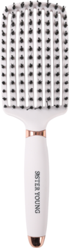 Biała wentylowana szczotka Ovia Sister Young z włosiem dzika i nylonem, uchwyt z różowym złotem, widok z przodu.