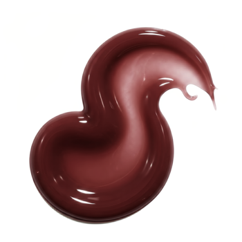 Soczysty błyszczyk GUILTY PLEASURES, ciemnoczerwony swatch z lśniącym wykończeniem na białym tle, widok z góry.