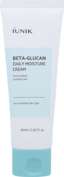 iUNIK Beta-Glucan Daily Moisture Cream 60ml w białej tubce, nawilżający krem do skóry suchej, widok z przodu.